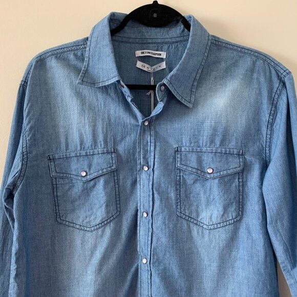 Free People One Teaspoon Chambray Denim Button Down Shirt Jean Frayed Blue XXS - Picture 6 of 16